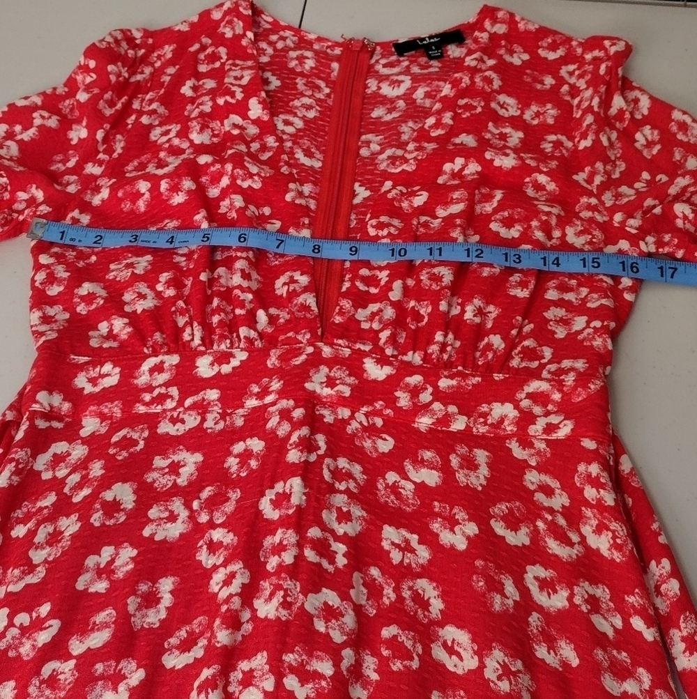 NWT Lulus Garden Explorer Red Floral Print Textured Deep V Neck Midi Dress Sz S - Picture 14 of 16